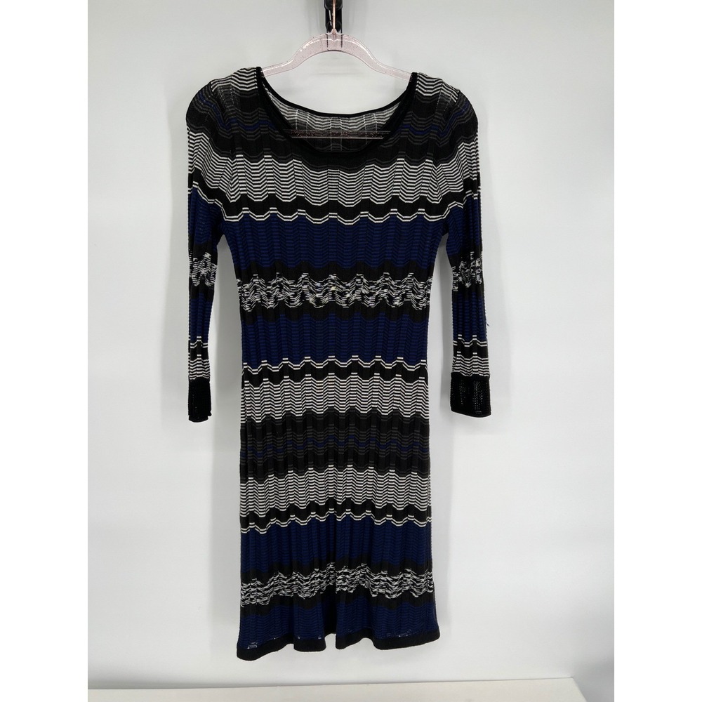 Laundry by Shelli Segal Knit Dress Sheath Blue Black White Zig Zag Pattern Sz S